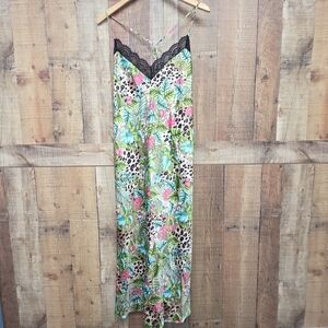 INC Intimates Womens Satin Floral Jungle Leopard Print Nightgown Size XL New